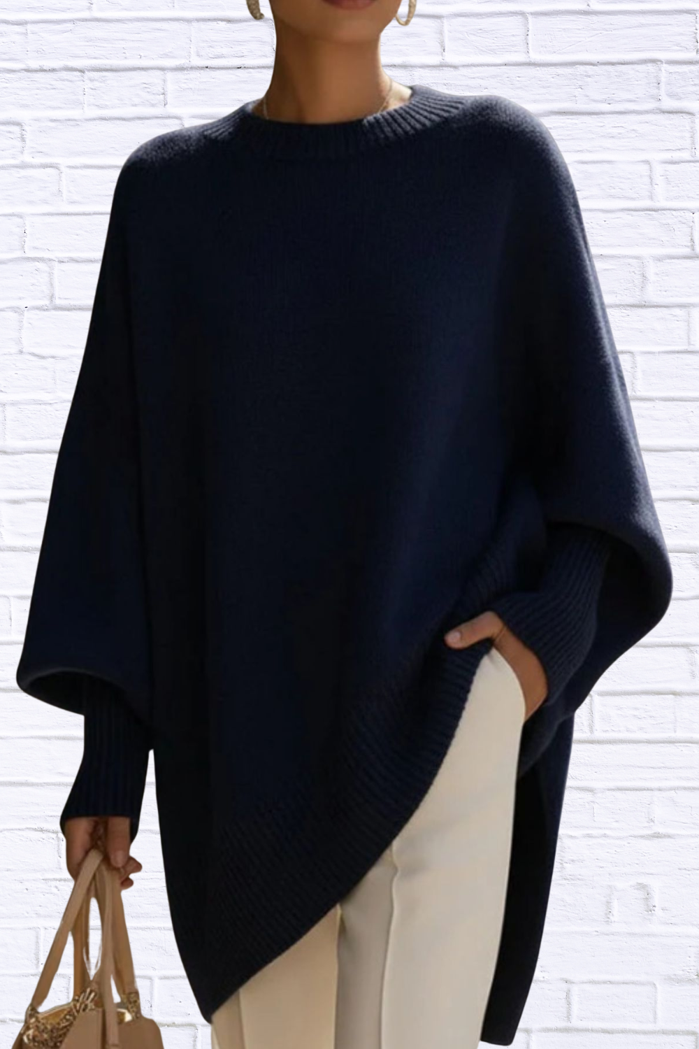 Oversized Batwing Sleeve Round Neck Sweater