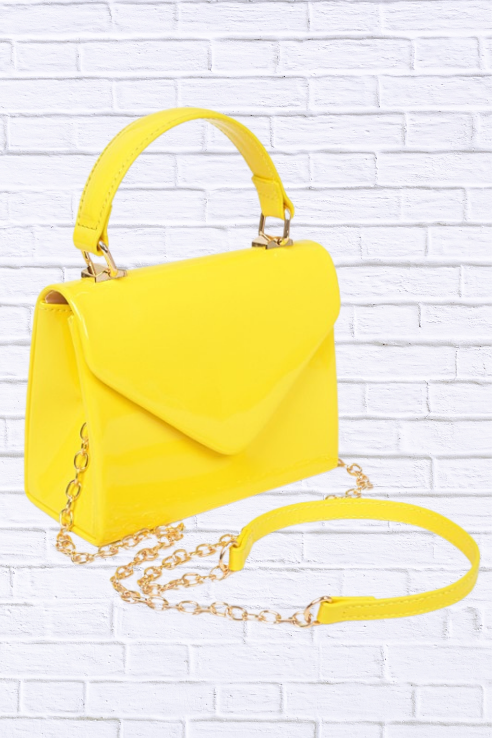 Patent Leather Top Handle Swing Bag Yellow O S