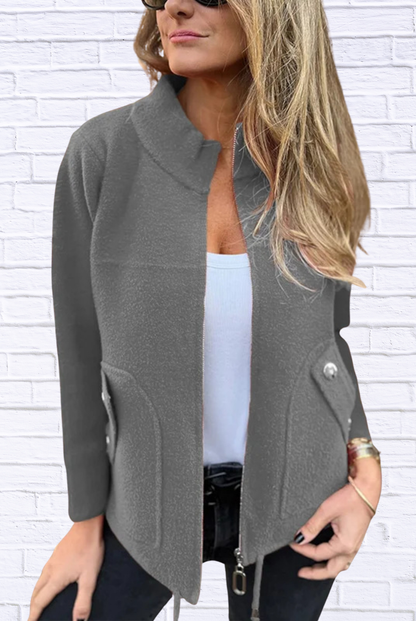 Full Size Textured Knit Zip Up Outerwear Plus Size Gray