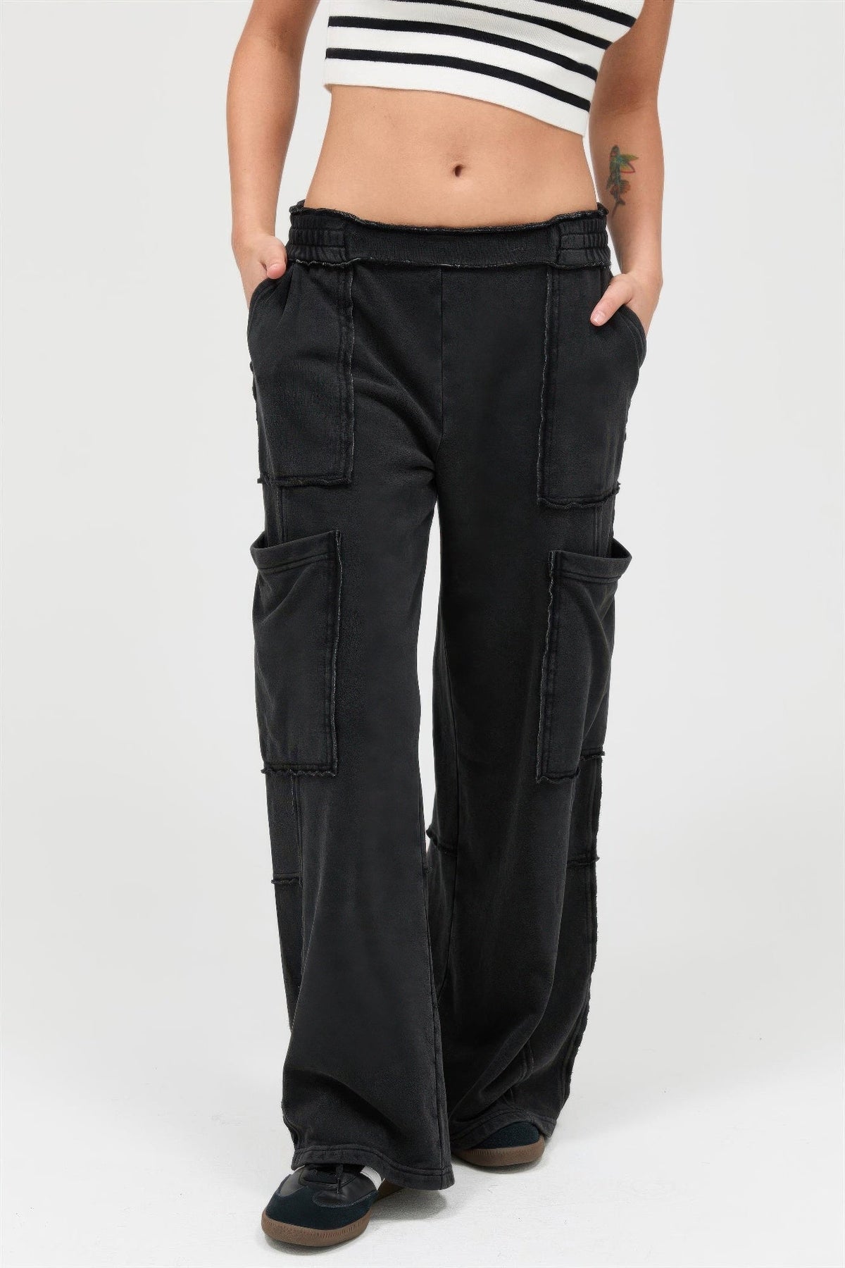 Mineral Wash Wide Leg Cargo Pants