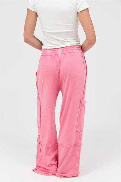 Mineral Wash Wide Leg Cargo Pants