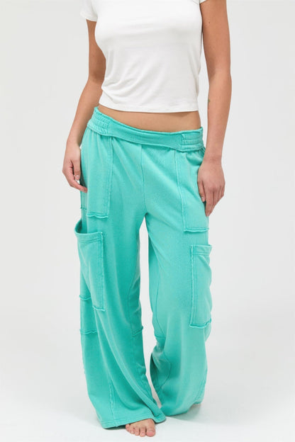 Mineral Wash Wide Leg Cargo Pants