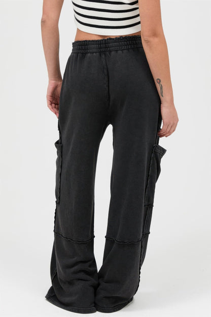 Mineral Wash Wide Leg Cargo Pants