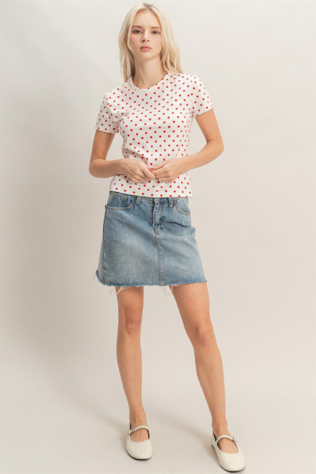 Polka Dot Short Sleeve Crew Neck Top