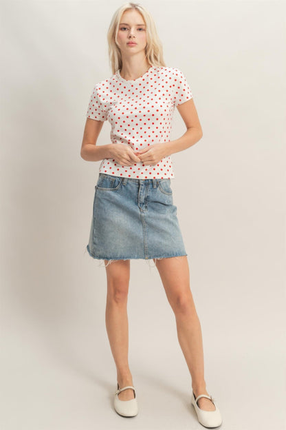 Polka Dot Short Sleeve Crew Neck Top