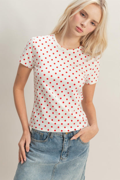 Polka Dot Short Sleeve Crew Neck Top
