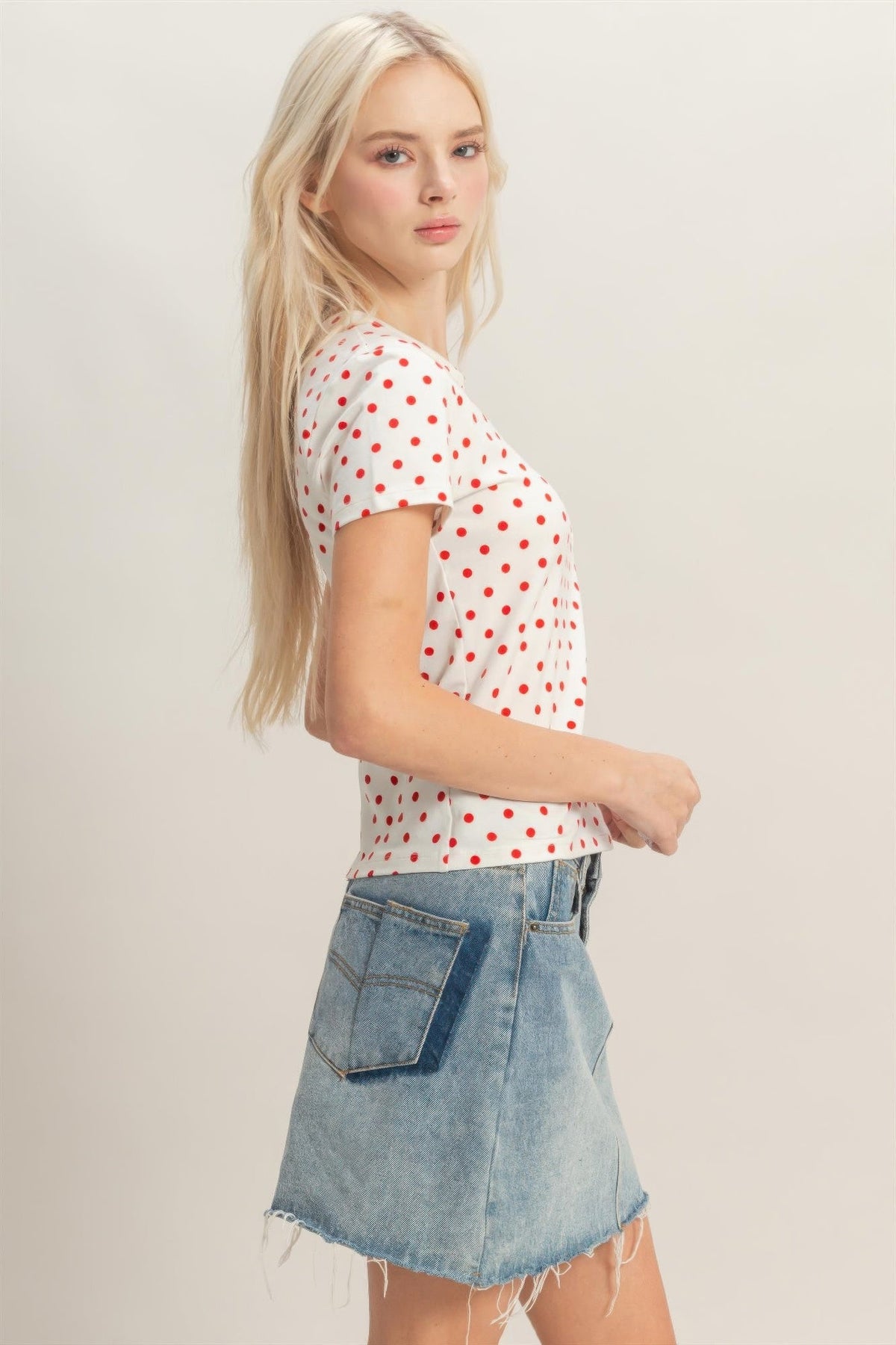 Polka Dot Short Sleeve Crew Neck Top
