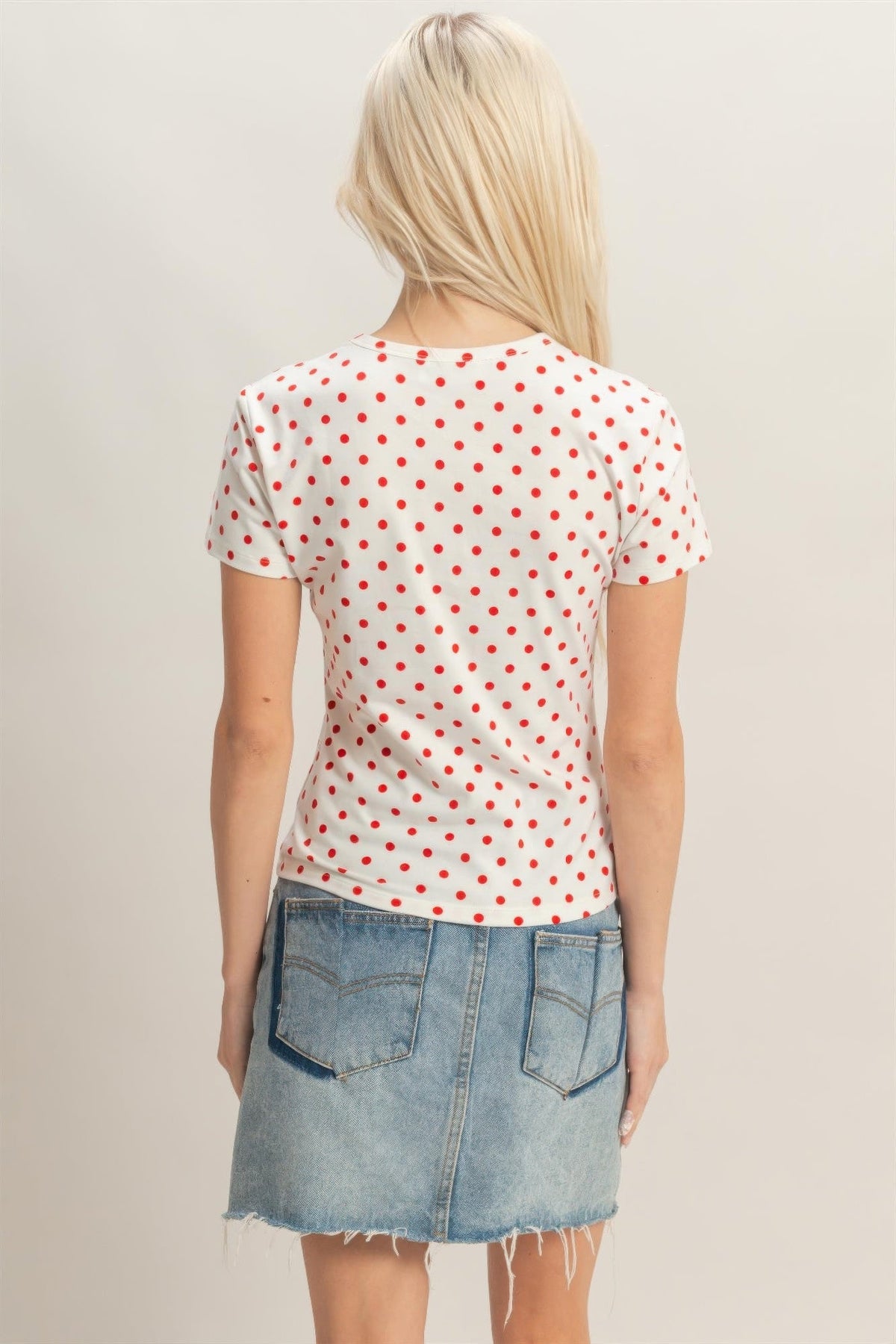 Polka Dot Short Sleeve Crew Neck Top
