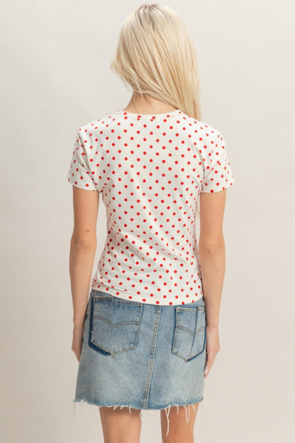 Polka Dot Short Sleeve Crew Neck Top