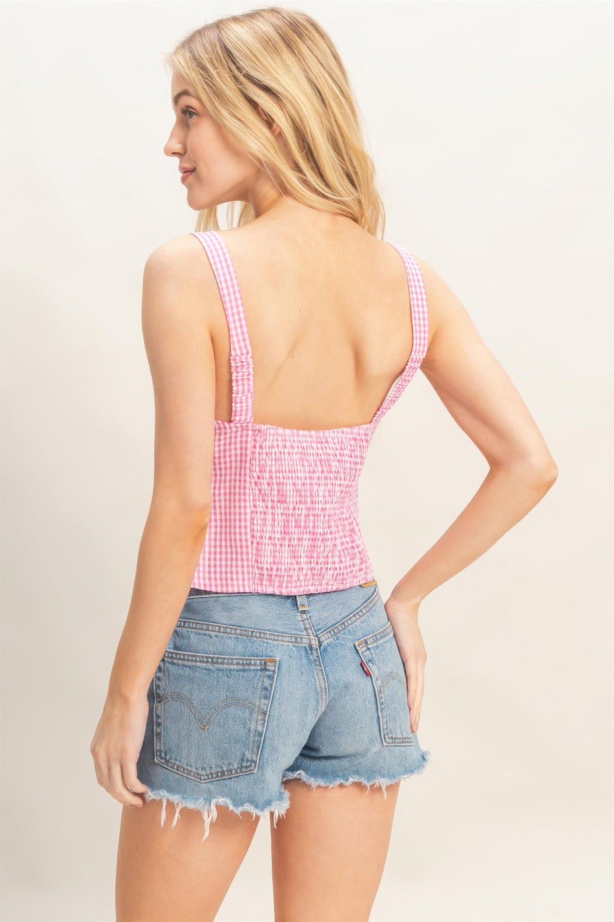 Gingham Tie Front Tank Top