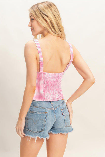 Gingham Tie Front Tank Top