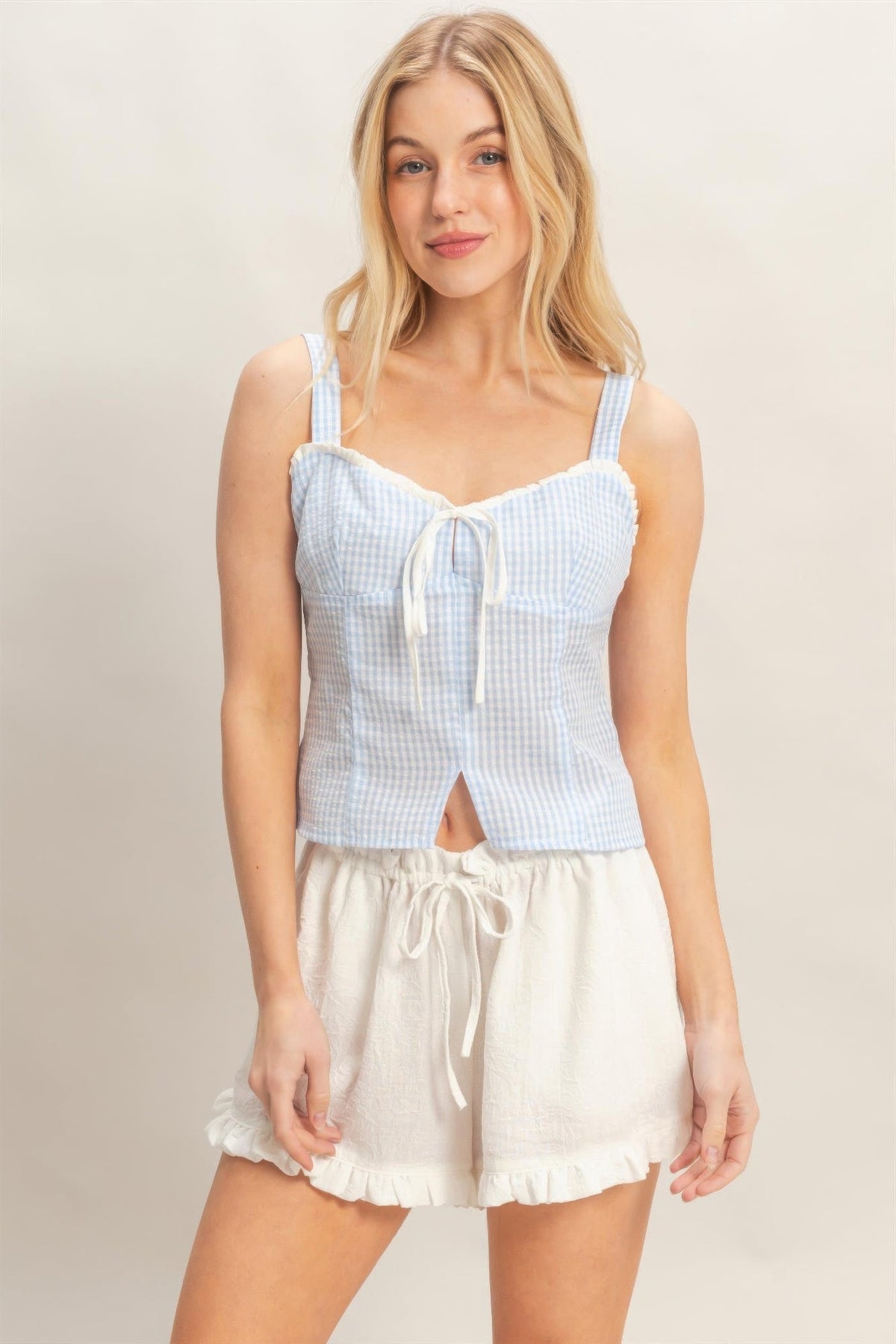 Gingham Tie Front Tank Top