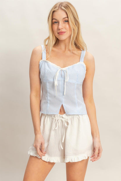Gingham Tie Front Tank Top