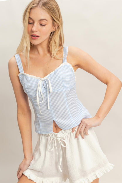 Gingham Tie Front Tank Top