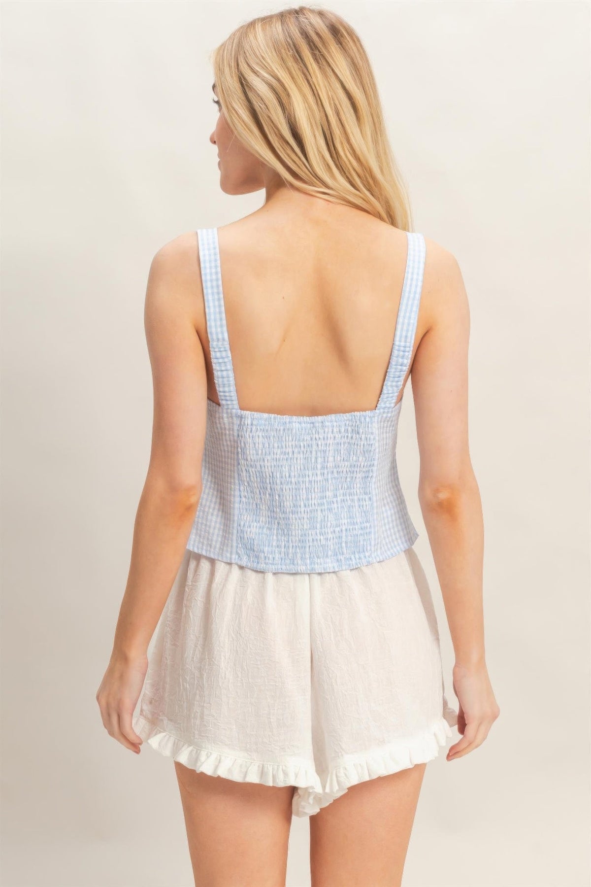 Gingham Tie Front Tank Top
