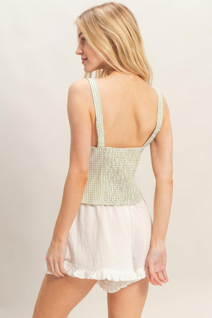 Gingham Tie Front Tank Top