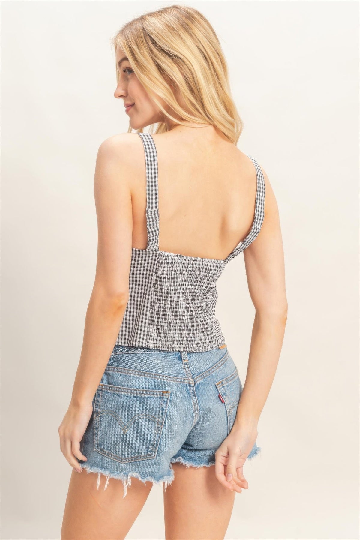 Gingham Tie Front Tank Top