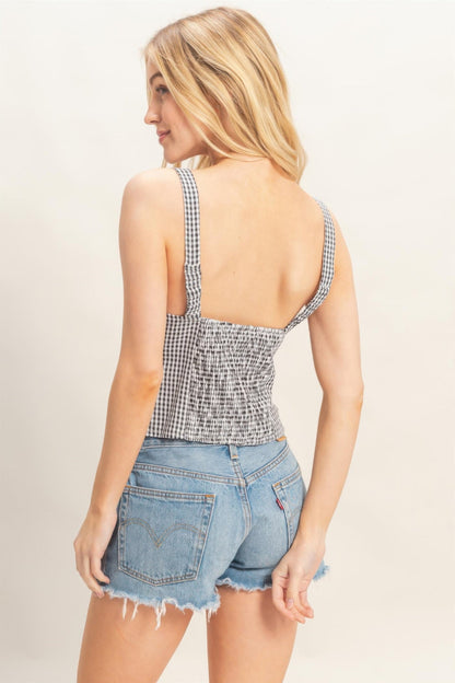 Gingham Tie Front Tank Top