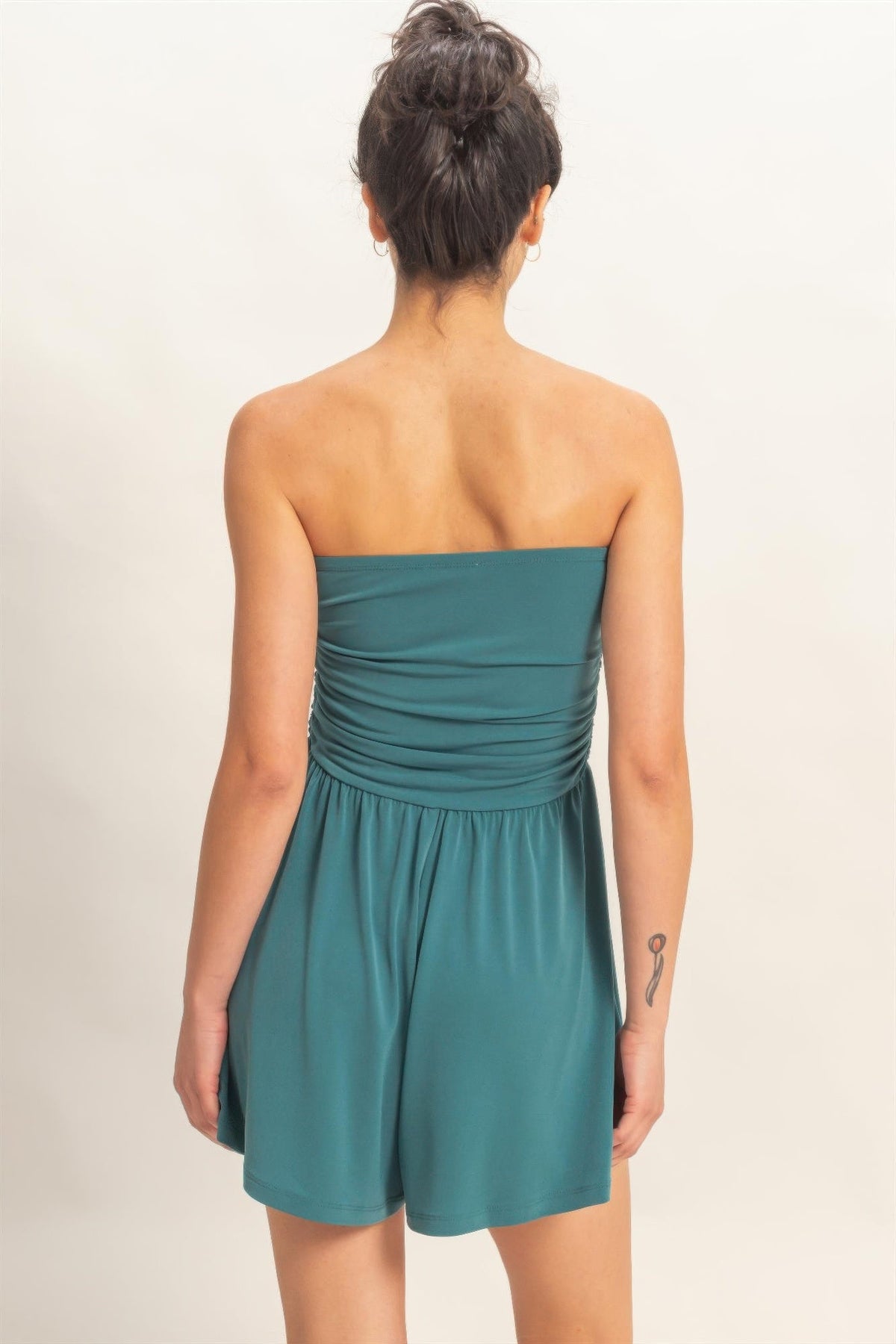 Strapless Shirred Waist Romper