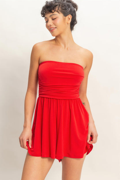 Strapless Shirred Waist Romper