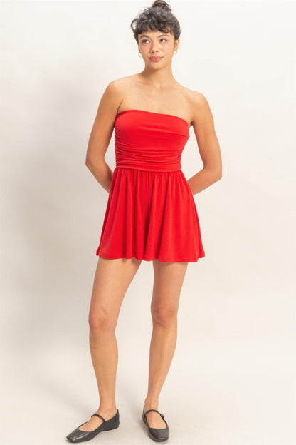 Strapless Shirred Waist Romper