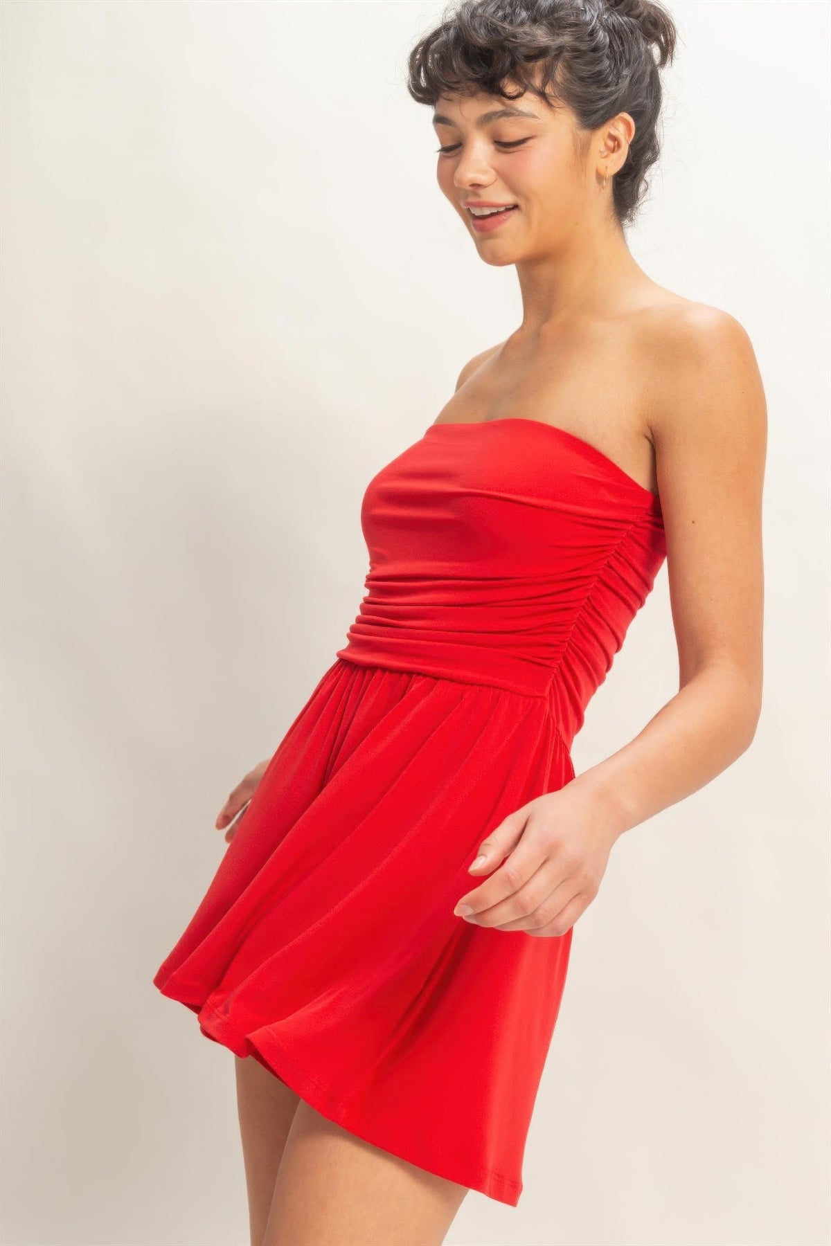 Strapless Shirred Waist Romper