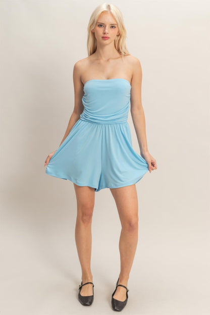 Strapless Shirred Waist Romper