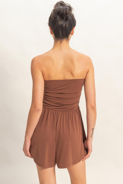 Strapless Shirred Waist Romper