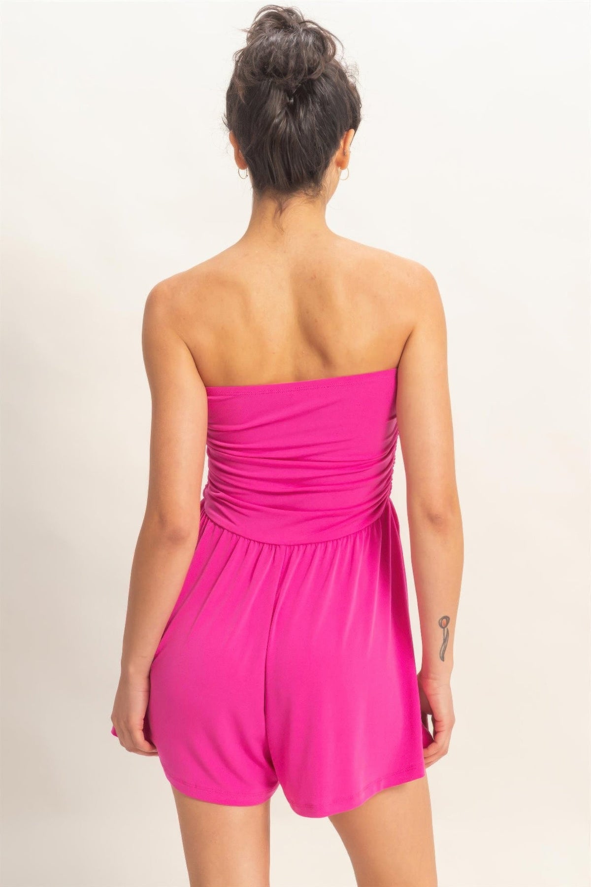 Strapless Shirred Waist Romper