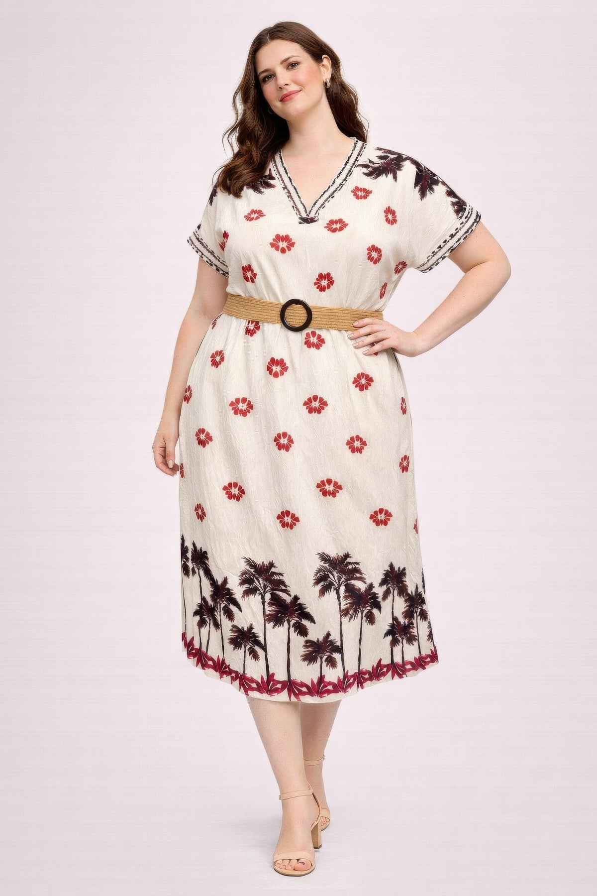 Plus Size Tropical Border Print Midi Dress