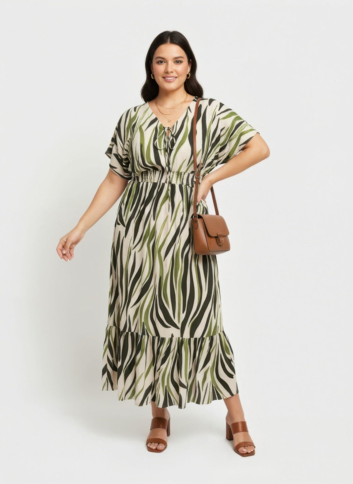 Zebra Print Smocked Waist Tiered Midi Dress