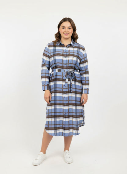 Button Front Midi Shirt Dress With Self Tie Belt