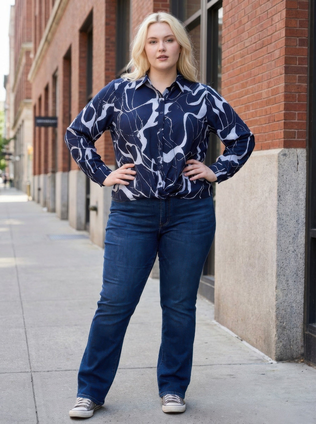 Rust Abstract Print Button-up Shirt