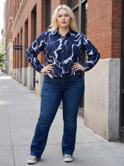 Rust Abstract Print Button-up Shirt