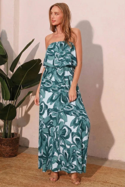 Chasing Petals Strapless Maxi Dress