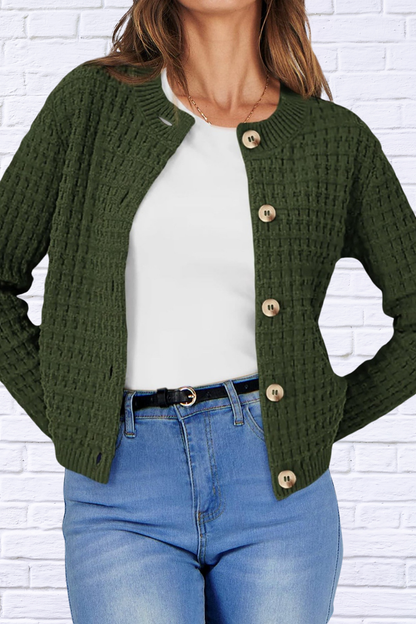 Textured Knit Button-Front Cardigan Army Green