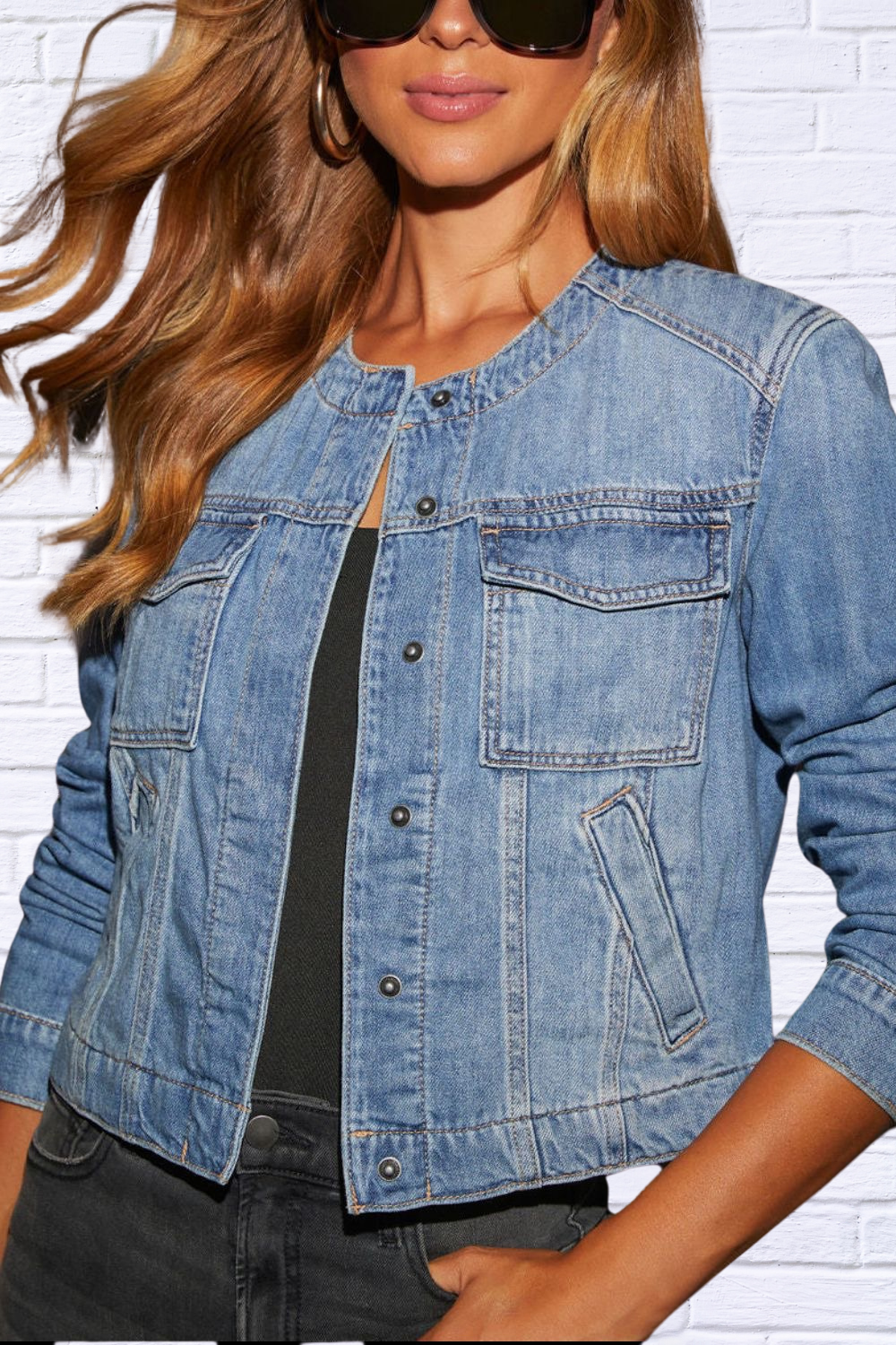 Snap Down Dropped Cargo Denim Jacket Light