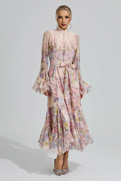 Ceres Apricot Floral Maxi Dress