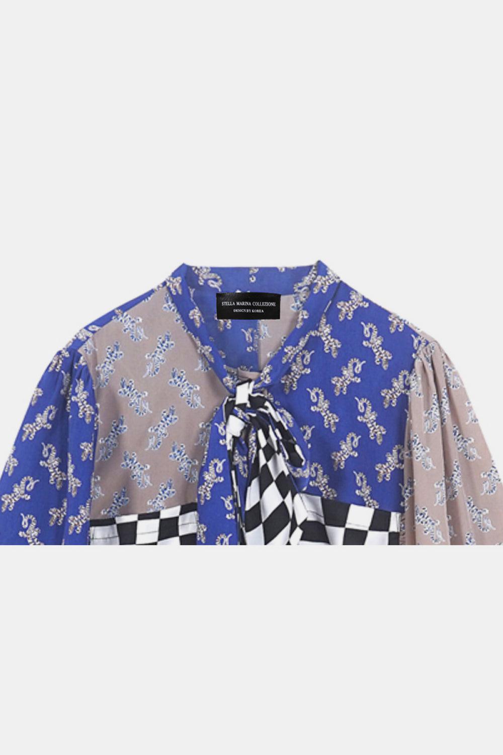 Checkered Frill Trim Pocket Puff Sleeve Shirt