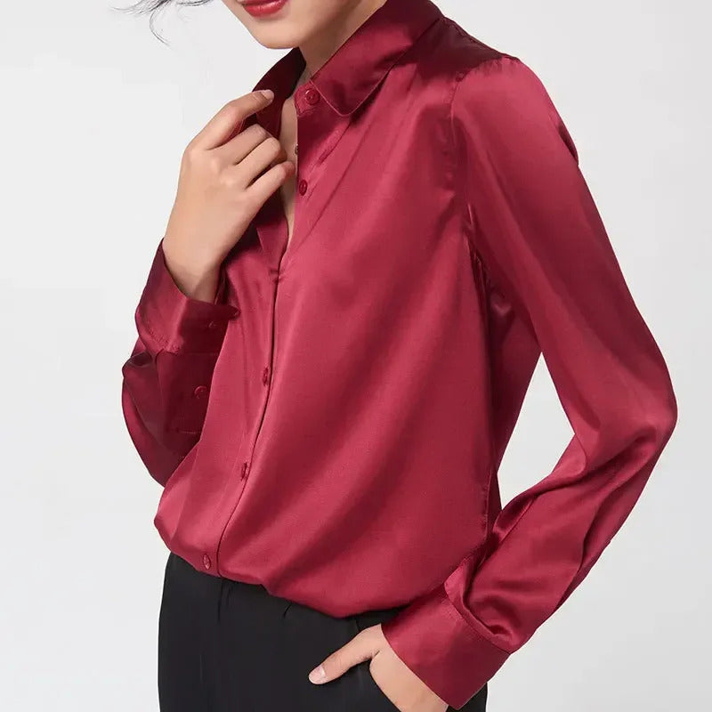 Chloé Montclair Satin Button-Up Blouse