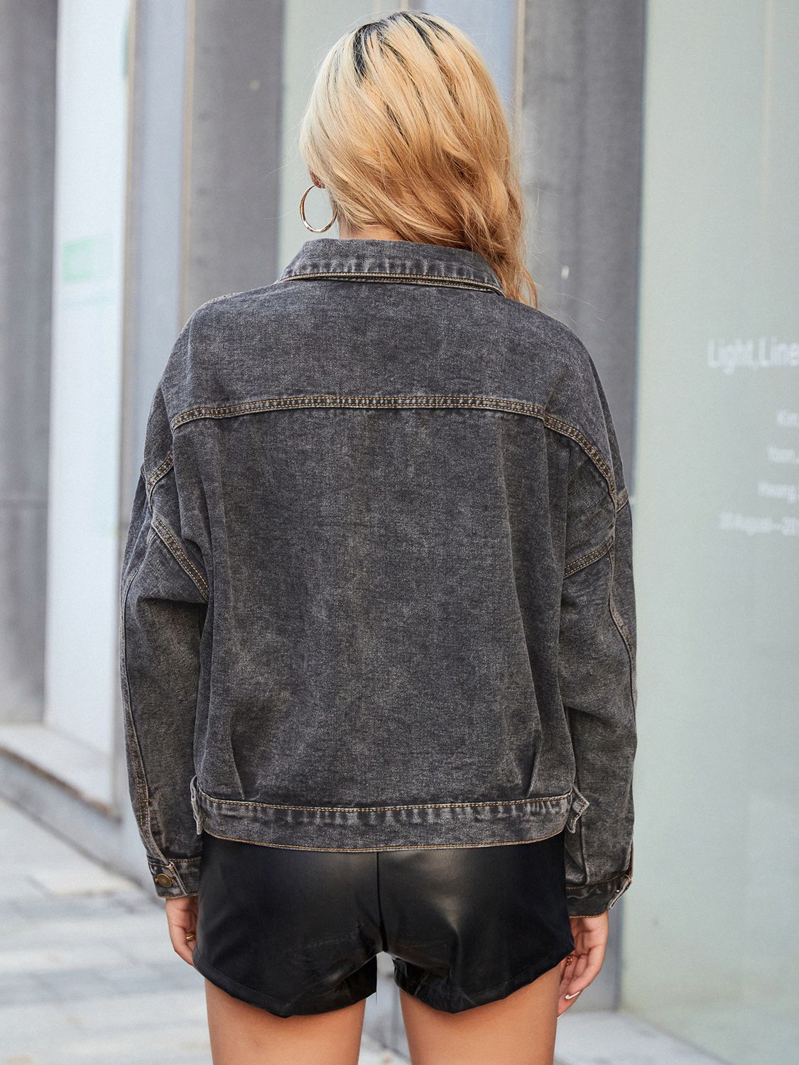 Bella's Collared Neck Dropped Shoulder Denim Jacket