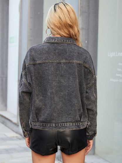 Bella's Collared Neck Dropped Shoulder Denim Jacket