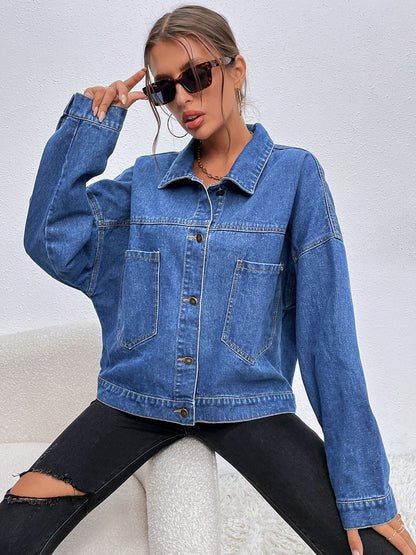 Bella's Collared Neck Dropped Shoulder Denim Jacket