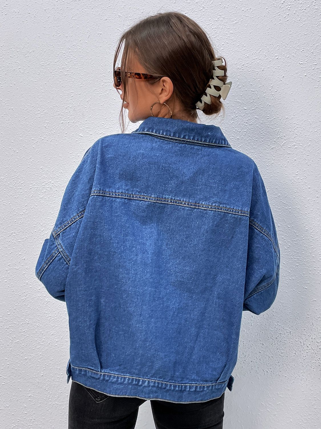 Bella's Collared Neck Dropped Shoulder Denim Jacket