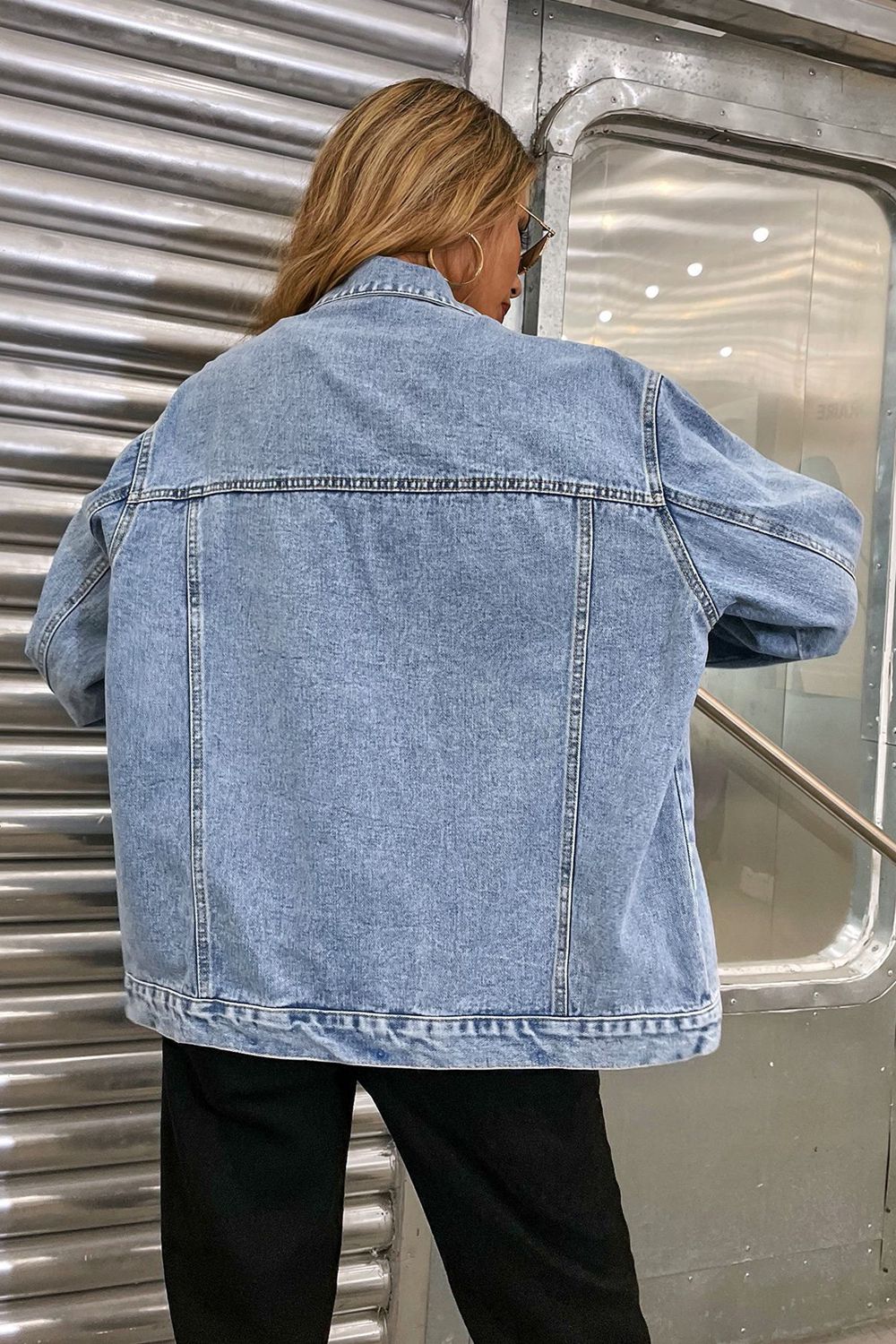 Tina's Collared Neck Dropped Shoulder Denim Jacket