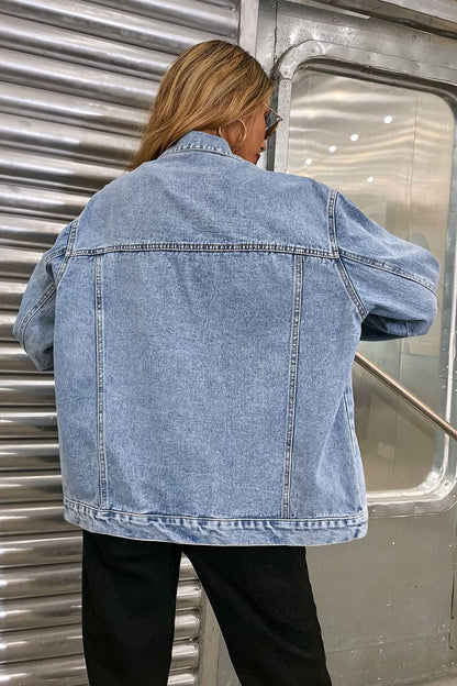 Tina's Collared Neck Dropped Shoulder Denim Jacket