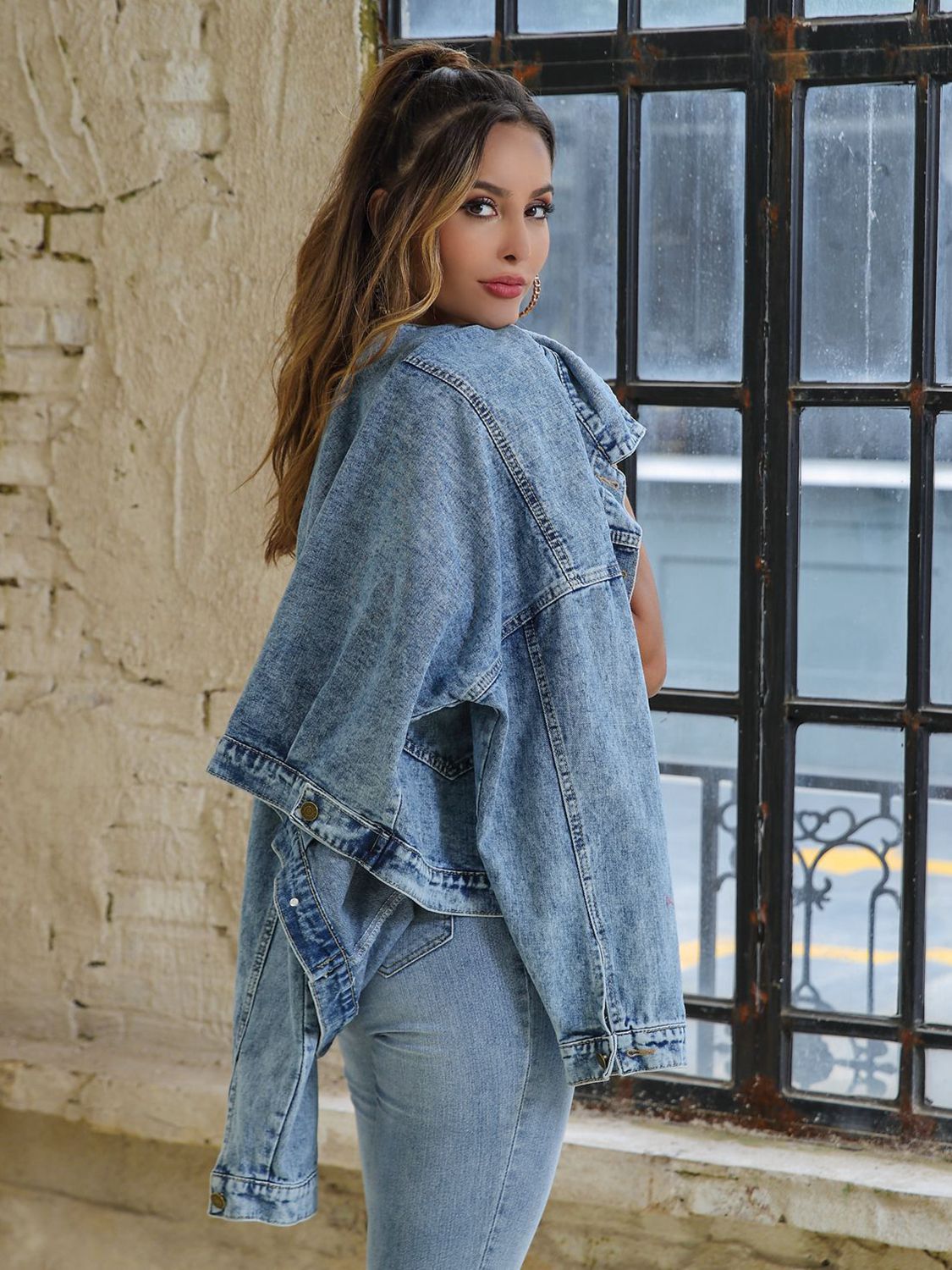 Bella's Collared Neck Dropped Shoulder Denim Jacket