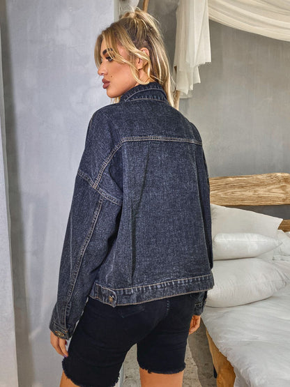 Bella's Collared Neck Dropped Shoulder Denim Jacket