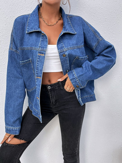 Bella's Collared Neck Dropped Shoulder Denim Jacket