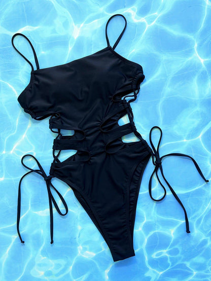 Lee's Cutout Lace-Up Spaghetti Strap One-Piece Swimsuit